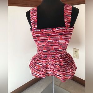 NWT LOFT red pink striped peplum tank top XS